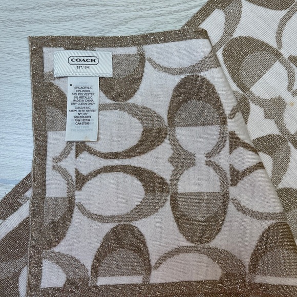 Coach Signature C Logo Tan Metallic Gold Wool Blend Scarf Wrap - Picture 4 of 8